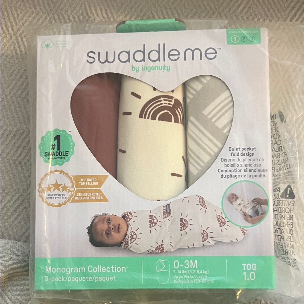 SwaddleMe Monogram Collection Swaddle Set - Cream, Brown, White